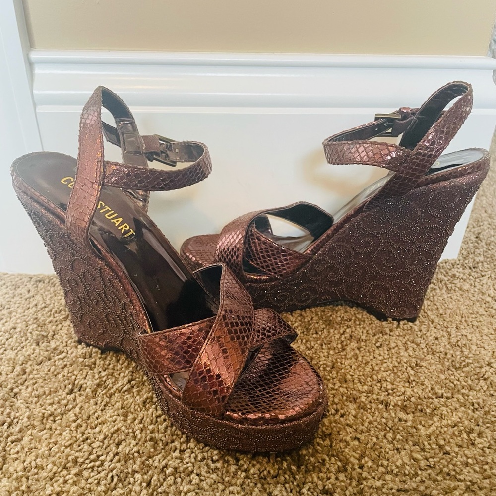 Colin Stuart Bronze embellished wedges.